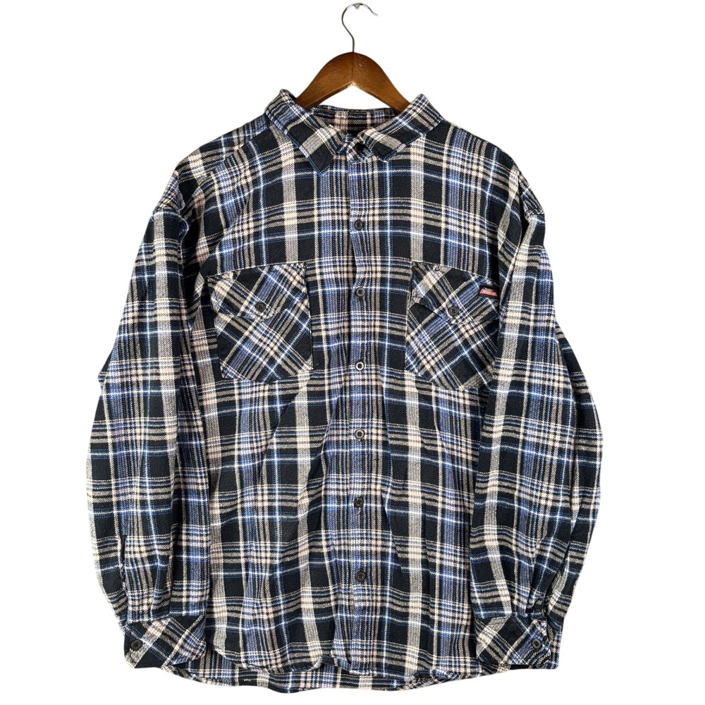 Dickies Mens 2XL Blue Black Plaid Flannel Long Sleeve Button Up Shirt Casual